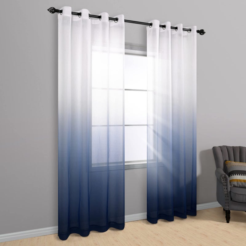 KOUFALL Navy Blue Curtains 84 Inch Length 2 Panels Set,Print Sheer Nautical Ombre White and Dark Blue Pattern Curtains for Boys Bedroom Living Room - Image 3